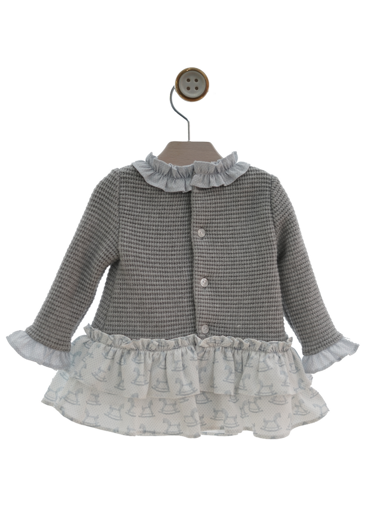 Grey Knit Dress with Ruffles and Pompom | Moondi Grey Knit Dress with Ruffles and Pompom | Moondi